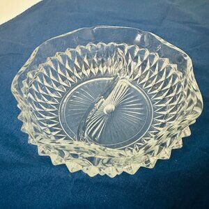 Vintage Cut Glass 2 Section Bowl Candy Nut Compote Dish Clear Serving Glassware